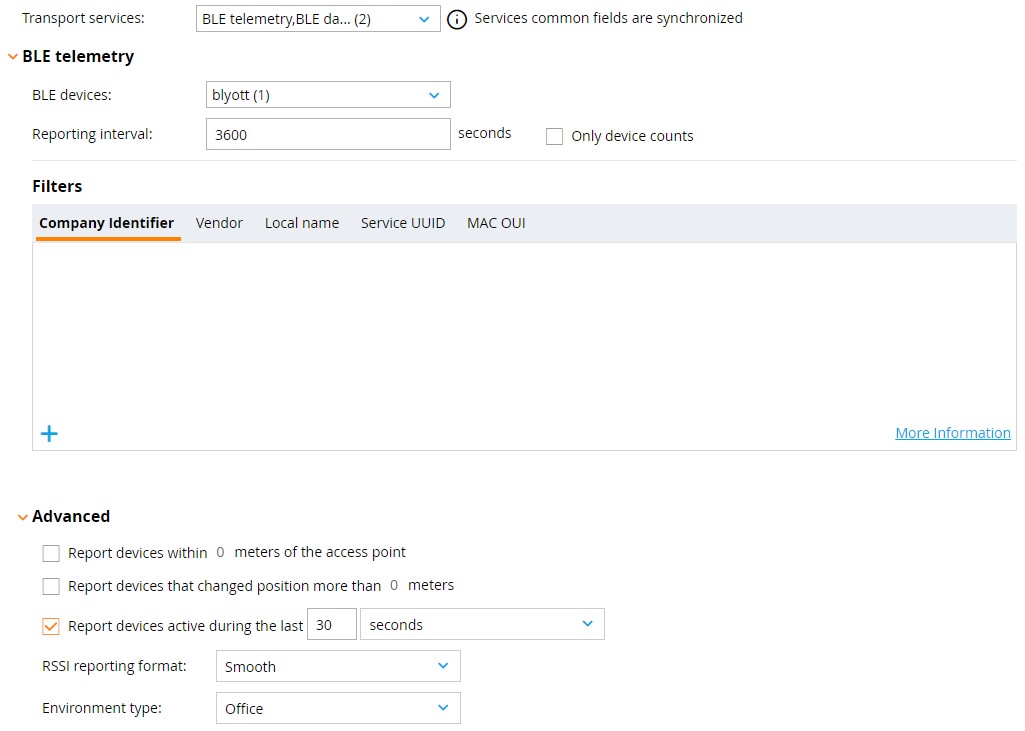 ArubaOS IoT transport profile configuration BLE telemetry Blyott