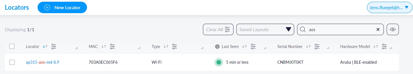 ArubaOS IoT configuration Blyott locator status