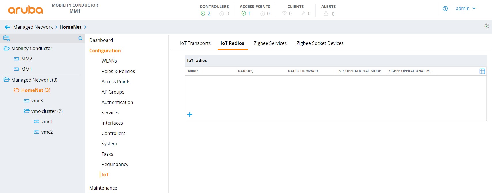 ArubaOS IoT Configuration Menu