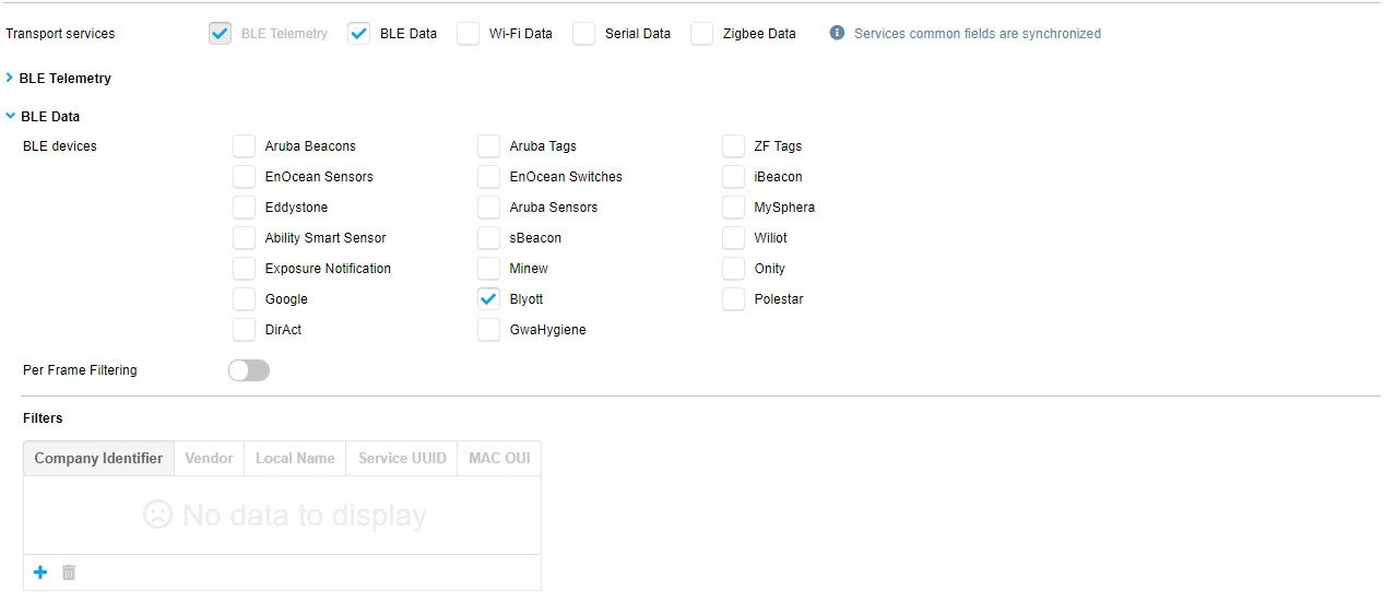 IAP IoT transport profile configuration BLE data Blyott
