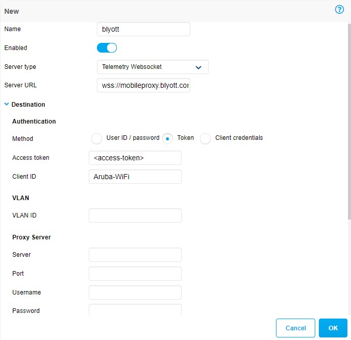 IAP IoT transport profile configuration Blyott